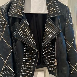 💯Versace HxM studded leather jacket